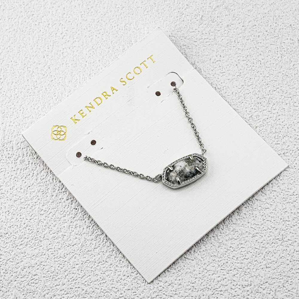 Kendra Scott Silver Gray Marble Stone Pendant Necklace